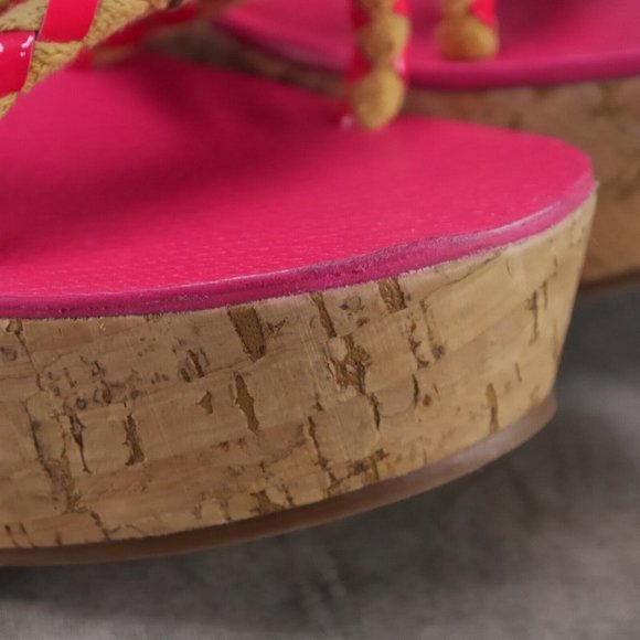 NWD Tory Burch Tie Up Pink/Tan Rope & Cork Petra Mid Wedge Wom 8.5 M $375    ANB - Picture 10 of 12